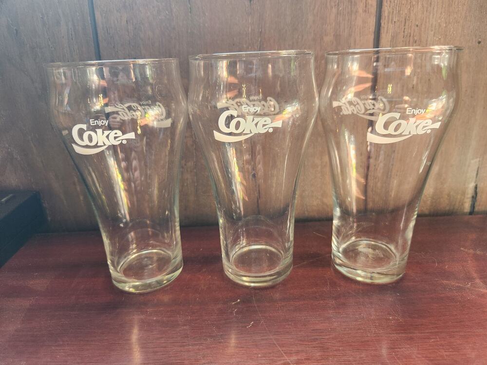 Vintage Enjoy Coca-Cola Enjoy Coke Script Glasses Set of 3